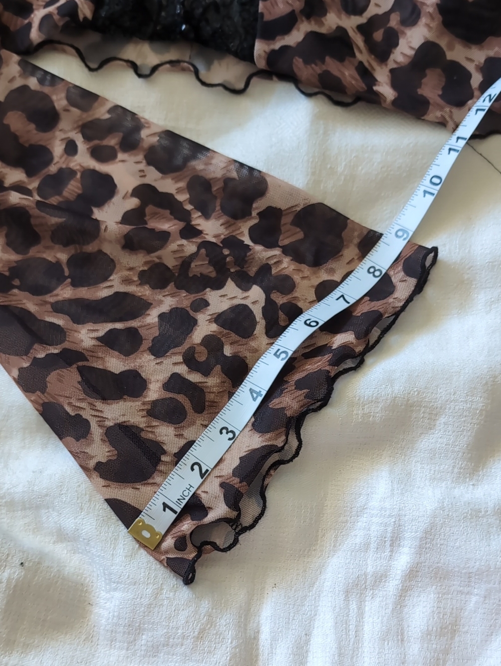 Leopard Print Lace-Trim Women's Top - Brown/Black - Picture 4 of 6